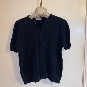 Black Button Down Short Sleeve Sweater